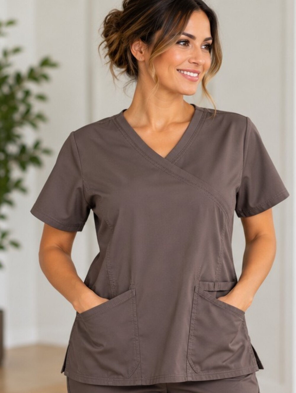 SCRUBSTAR | Gray V-Neck Scrub Top Medical Nursing Uniform | size L